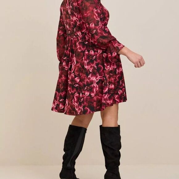 Torrid Mini Studio Knit Babydoll Floral Dress Multi 3X boho grunge whimsigoth Y2 - Picture 2 of 15